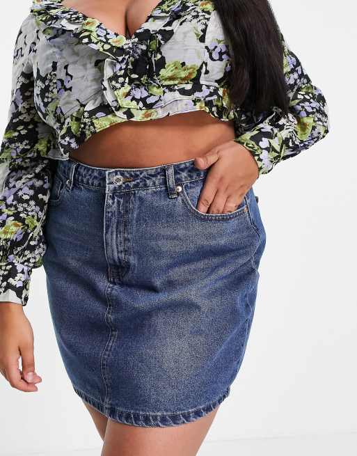 DTT Plus – Gabby – Mellanblå jeanskjol med hög midja , 4 av 4