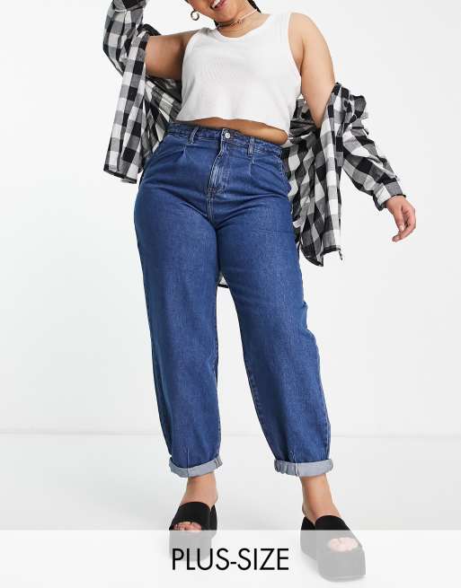 DTT Plus Grace balloon leg jeans in mid blue