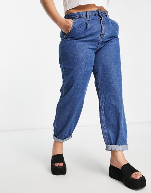 ASOS DTT Plus Grace Balloon Leg Jeans in Mid Blue, Women's Fashion