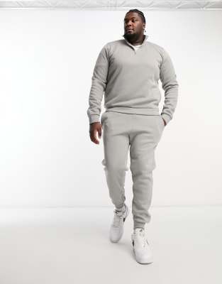 DTT Plus half zip sweatshirt & jogger tracksuit set in light grey marl