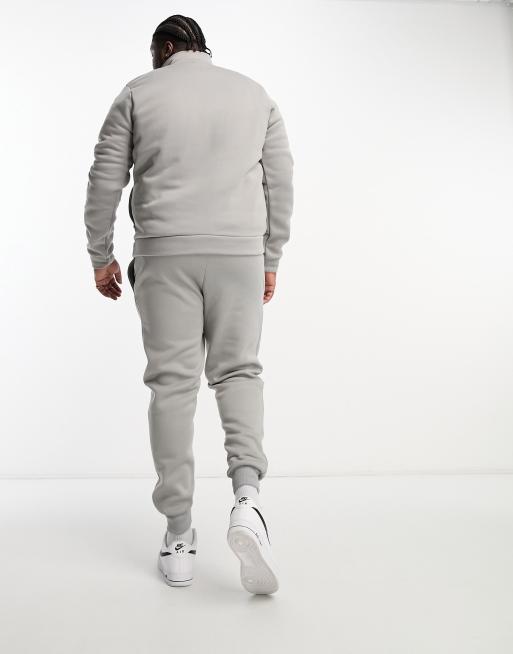 DTT Plus half zip sweatshirt & jogger tracksuit set in light grey marl