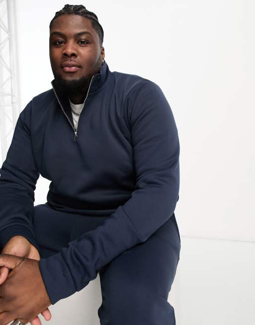 DTT Plus half zip sweatshirt jogger tracksuit set in navy ASOS