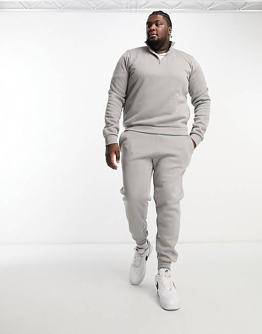 DTT Plus half zip sweatshirt & sweatpants tracksuit set in light gray  heather | ASOS