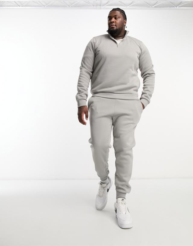 DTT Plus half zip sweatshirt & sweatpants tracksuit set in light gray heather