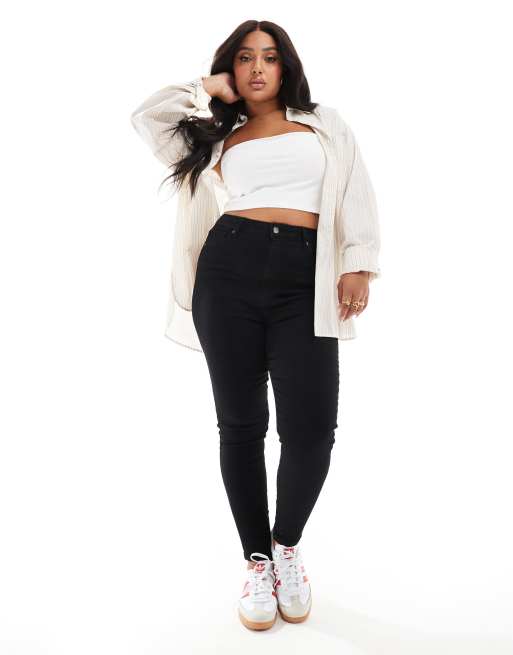 DTT Plus - Jo - Skinny jeans met halfhoge taille in zwart