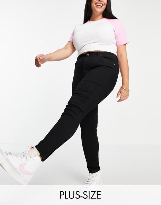 DTT Plus – Jo – Svarta skinny jeans med medelhög midja 