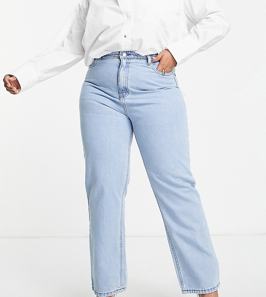 Don't Think Twice Plus Dtt Plus Katy High Waisted Cropped Straight Jeans In Light Blue Wash