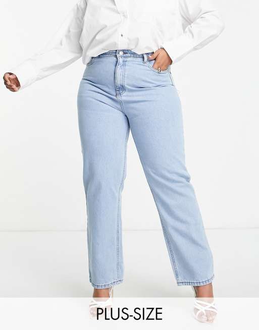 DTT Plus Katy high waisted cropped straight jeans in light blue