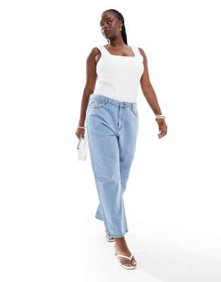 Don't Think Twice DTT Plus Katy high waisted cropped straight jeans in light blue wash