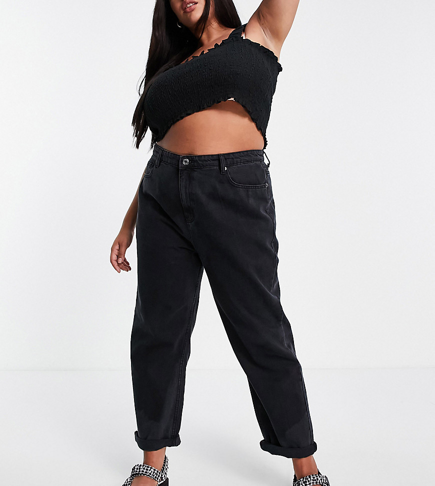 DTT Plus Katy high waisted cropped straight jeans in washed black
