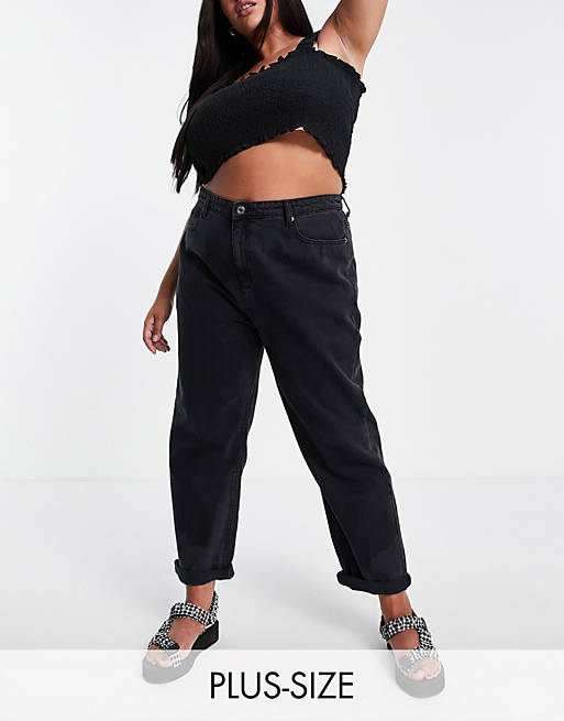 DTT Plus Katy high waisted cropped straight jeans in washed black 