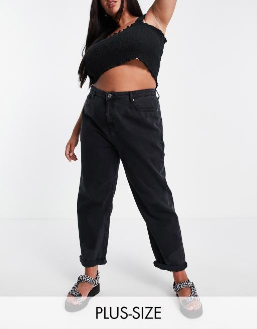 DTT Plus Katy high waisted cropped straight jeans in washed black