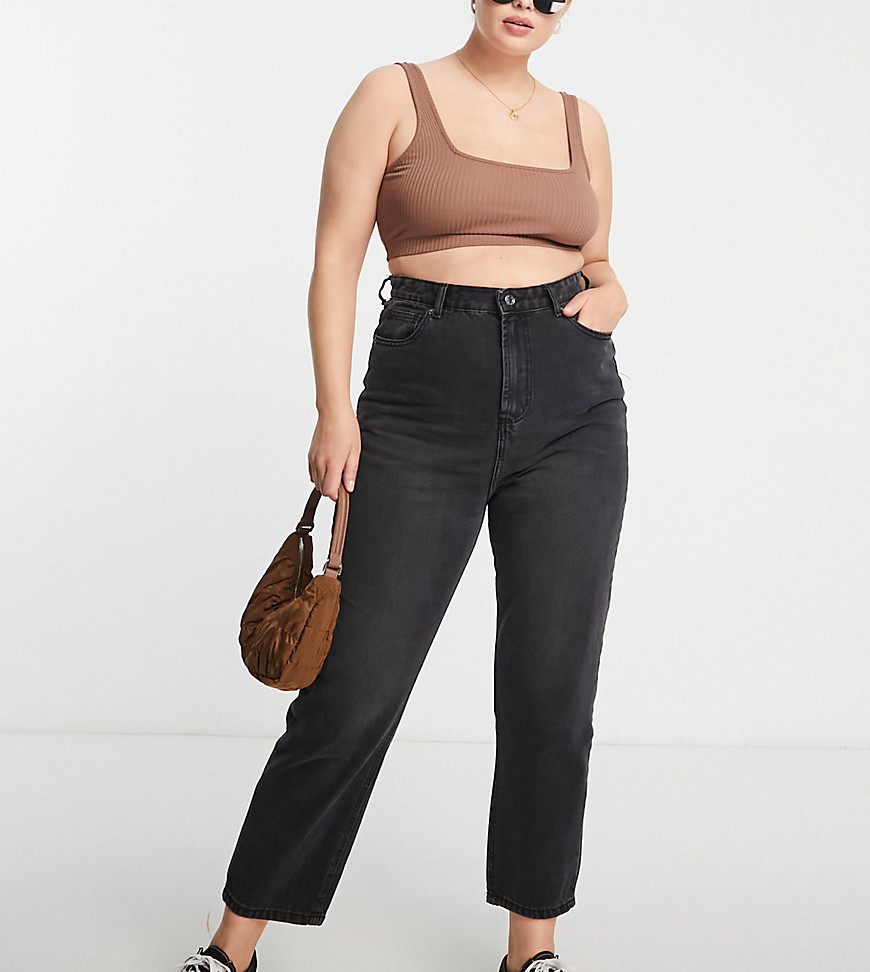 Don't Think Twice Plus Dtt Plus Katy High Waisted Cropped Straight Jeans In Washed Black