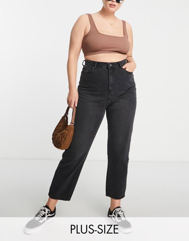 Don't Think Twice - DTT Plus Katy high waisted cropped straight jeans in washed black