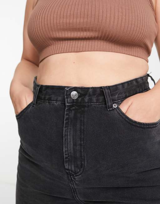 DTT Plus Katy high waisted cropped straight jeans in washed black , 4 of 4