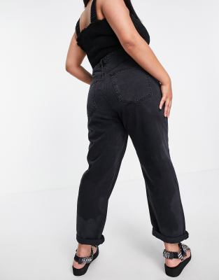 DTT Plus Katy high waisted cropped straight jeans in washed black