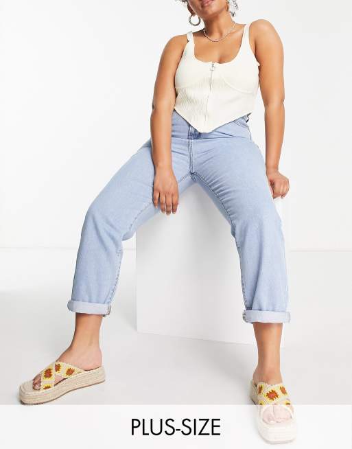 DTT Plus Lou mom jeans Cheap in light blue wash  