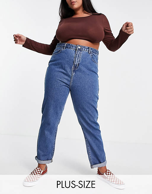 DTT Plus Lou mom jeans in mid blue wash 