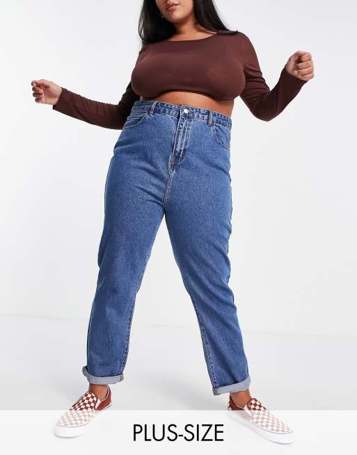 DTT Plus Lou mom jeans in mid blue wash | ASOS