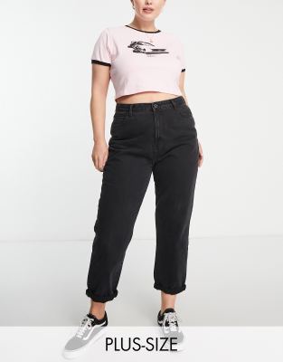 Don't Think Twice Plus Dtt Plus Lou Mom Jeans In Vintage Black