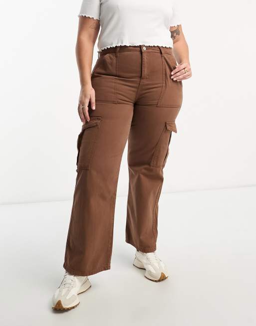 Brown Cargo Pocket Wide Leg Jeans