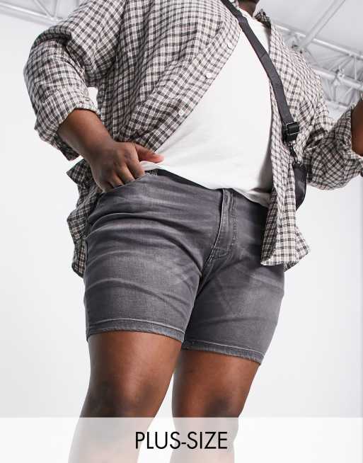 DTT Plus – Mörkgrå skinny jeansshorts 