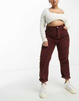 DTT Plus - Opal - Mom broek van corduroy in chocoladebruin