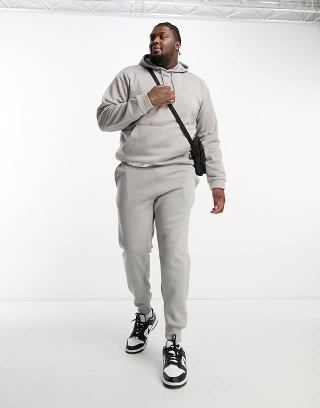 DTT Plus overhead hoodie & sweatpants tracksuit set in light gray heather