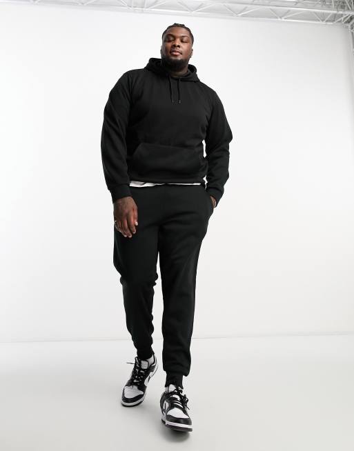 DTT Plus overhead hoodie & trackies tracksuit set in black