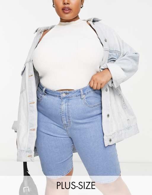 DTT Plus - Pantaloncini di jeans skinny lavaggio blu chiaro 