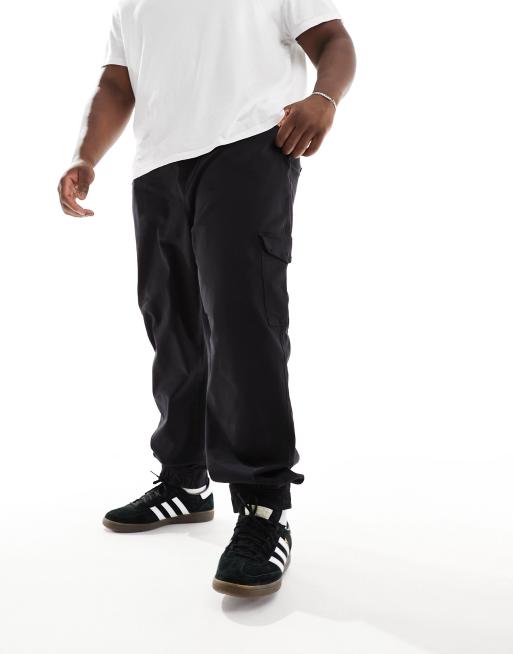 DTT Plus - Pantaloni cargo neri slim tinti in capo con fondo elasticizzato