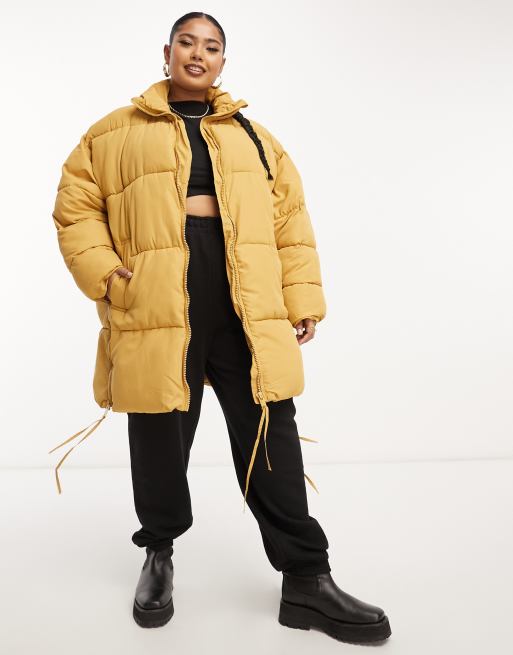 Yellow Ring Pull Longline Puffer Jacket