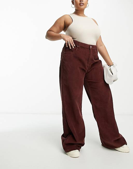 DTT Plus Silvia cord flared pants in chocolate brown