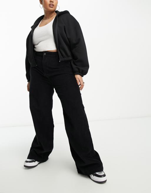 DTT Plus Silvia cord wide leg trousers in black, 3 of 5