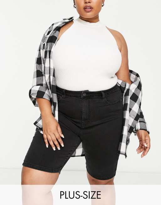 DTT Plus skinny denim shorts in washed black ASOS