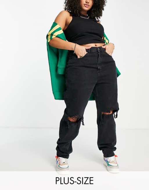 mom jeans with knee rips