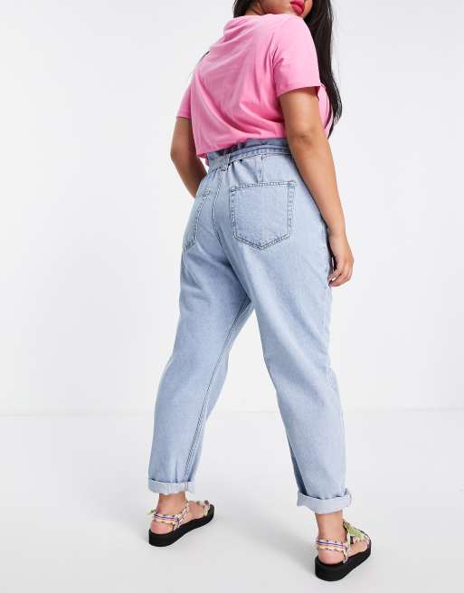 Plus Elasticated Paperbag Waist Mom Jeans