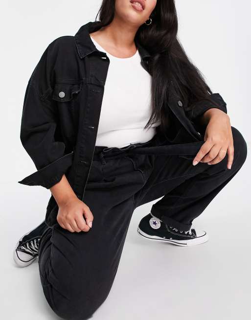 DTT Plus Sultan paper bag waist jeans in washed black , 4 of 4