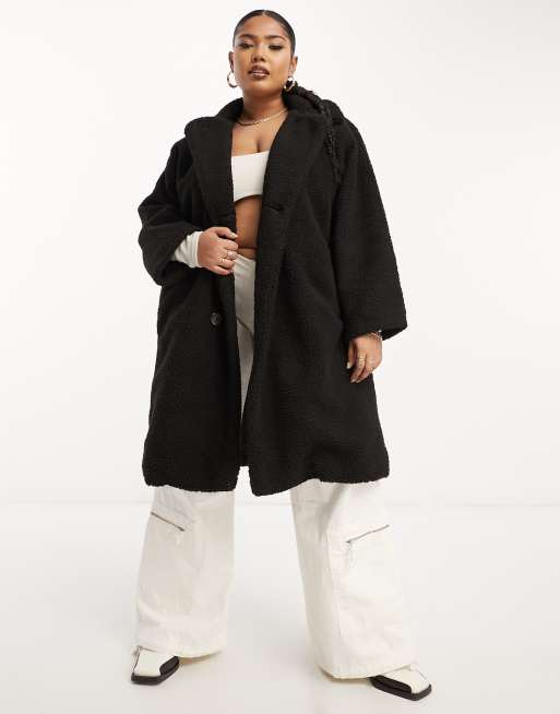 YOURS Plus Size Black Teddy Maxi Coat