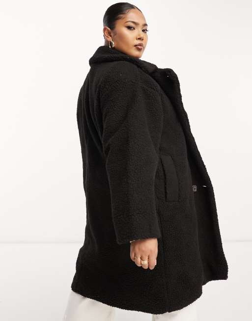 Black hooded borg shop longline teddy coat