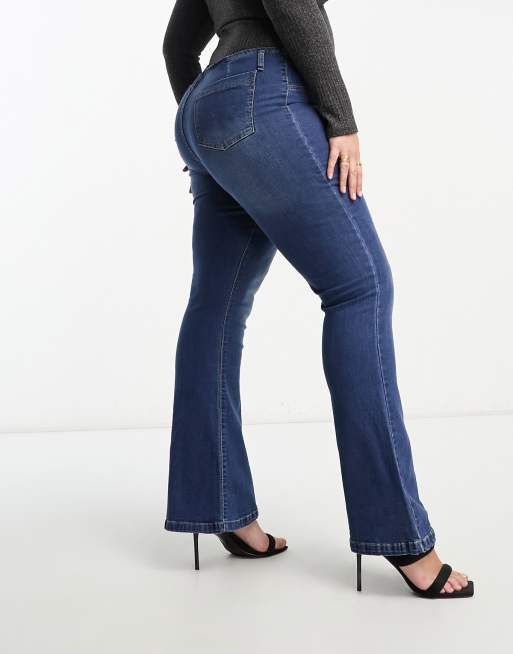 DTT Plus - Travis - Højtaljede blå jeans med vidde og knapper