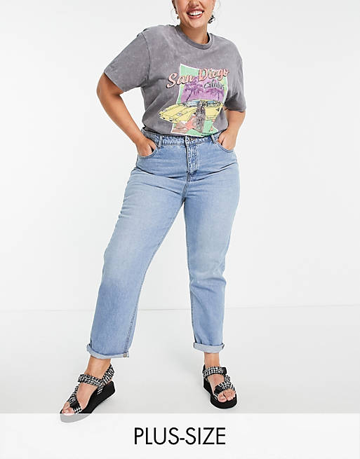 DTT Plus Veron relaxed fit mom jeans in light blue wash 