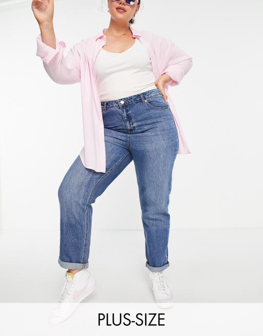 Plus Mid Washed Mom Jeans, Plus Size