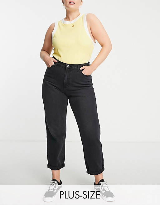 DTT Plus Veron relaxed fit mom jeans in washed black 