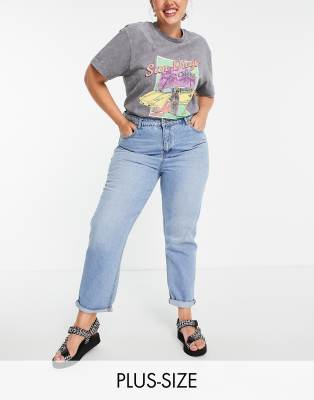 DTT Plus - Veron - Ruimvallende mom jeans in lichtblauwe wassing 