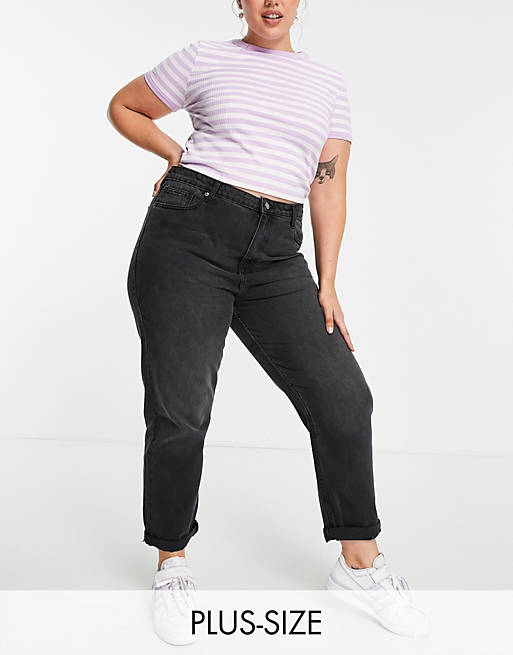 DTT Plus - Veron - Ruimvallende mom jeans in verwassen zwart 