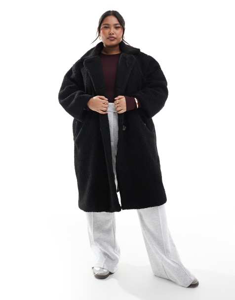 DTT Plus – Zweireihige Jacke aus Teddyfell in Schwarz - view 1