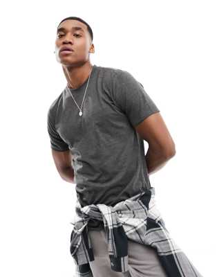 DTT raw edge T-shirt in charcoal heather