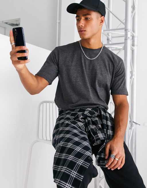 DTT raw edge t-shirt in charcoal marl 