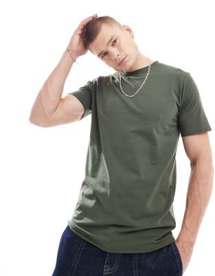 DTT raw edge T-shirt in khaki-Green